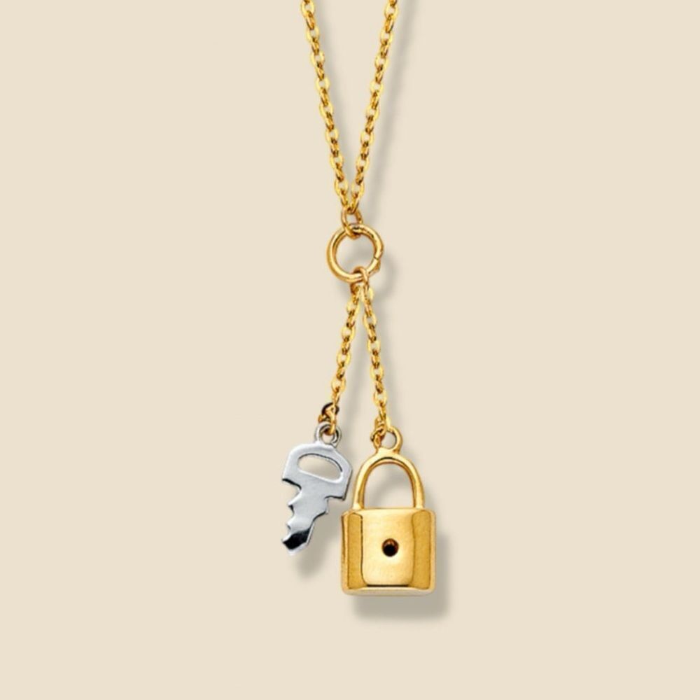Heart and key 14k real solid gold Necklace perfect gift for love valentine